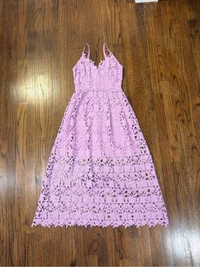 Astr Lavender Lace Midi Dress with Spaghetti Straps